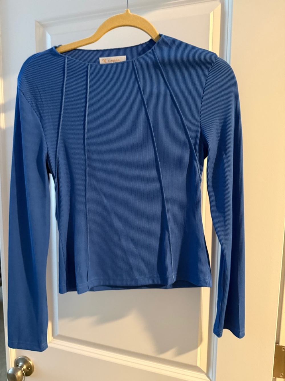 Kensie Blue Long-Sleeve Ribbed Top